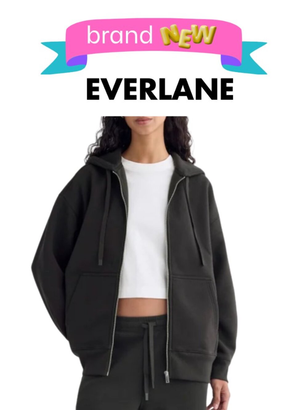 Everlane Luxe Fleece Oversized Full-Zip Hoodie Black New w/Tags Size L